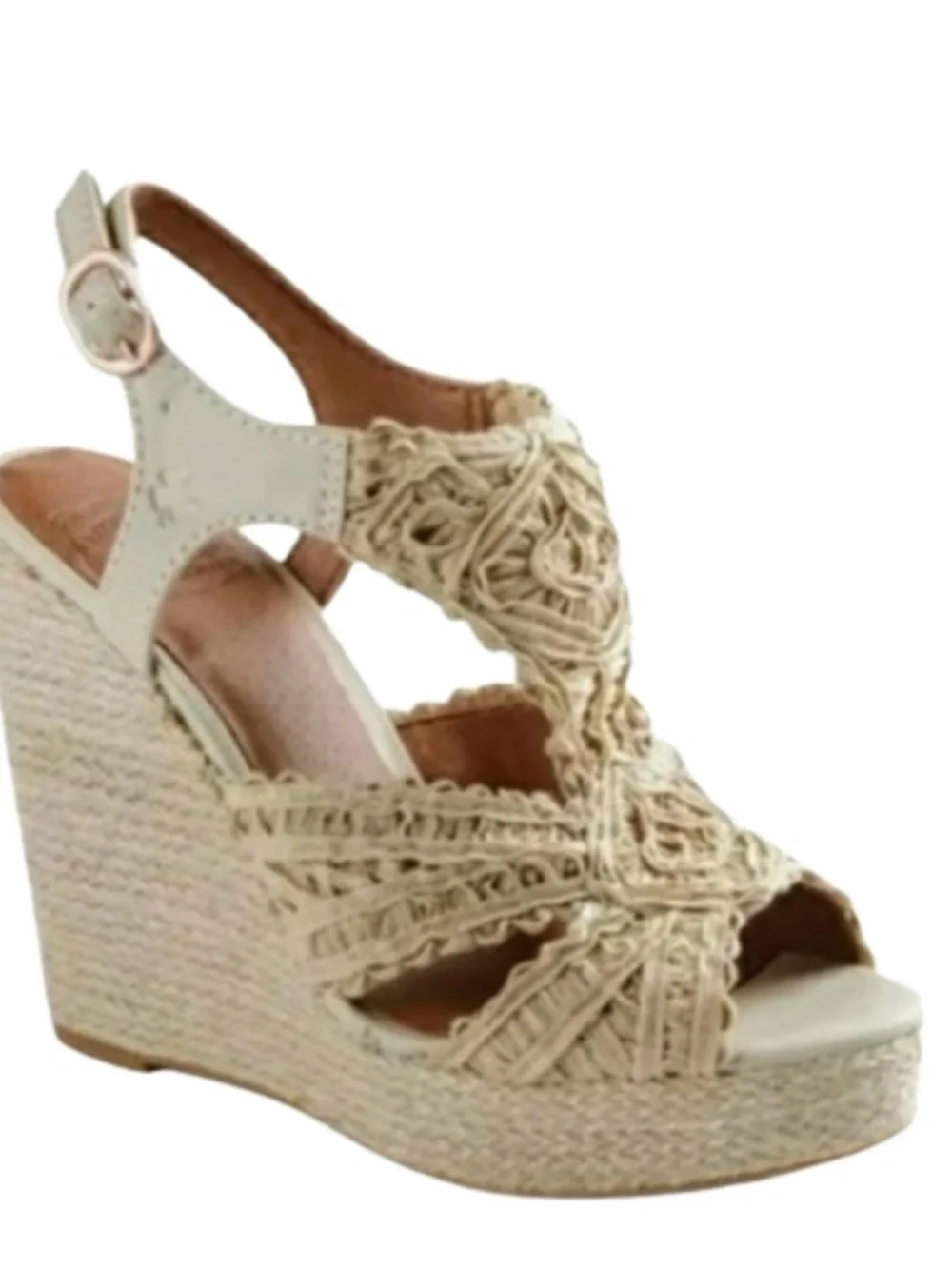 Lucky Brand Beige Macrame Braided Espadrille Wedge Sandals